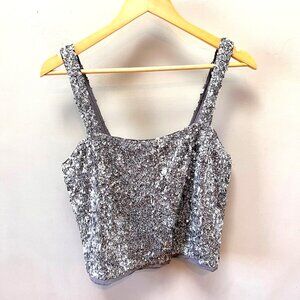 Abercrombie & Fitch Silver Sequin Tank Top With Adjustable Straps-  M